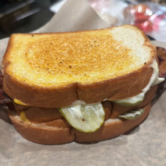 Dill Pickle and Bacon Grilled Cheese Sandwich.